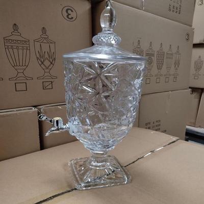 Distribuitor de băuturi din sticlă de cristal gofrată retro de 3L cu robinet