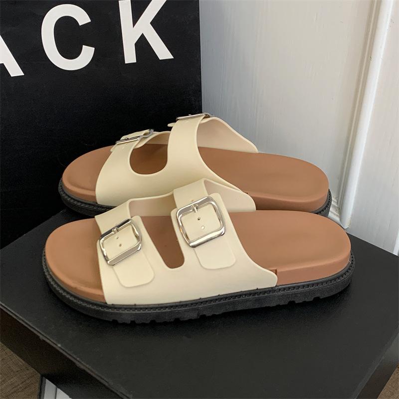 

Женские тапочки с двойным ремешком, женские сандалии, модные сандалии для дома и улицы 40-41 бежевый