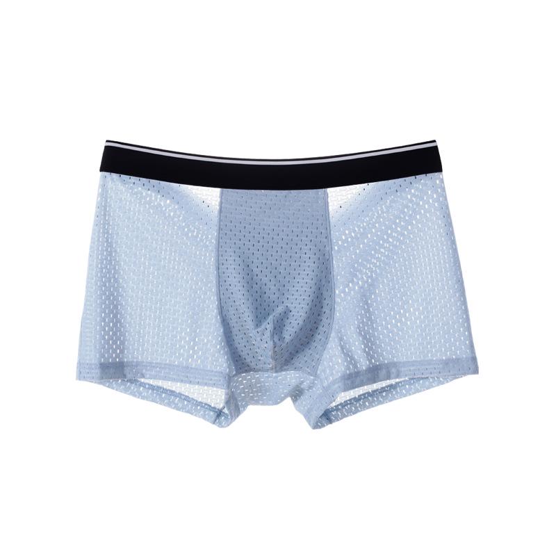 Men s Breathable Mesh Ice Silk Boxer Briefs with U-Pouch, Pure Cotton