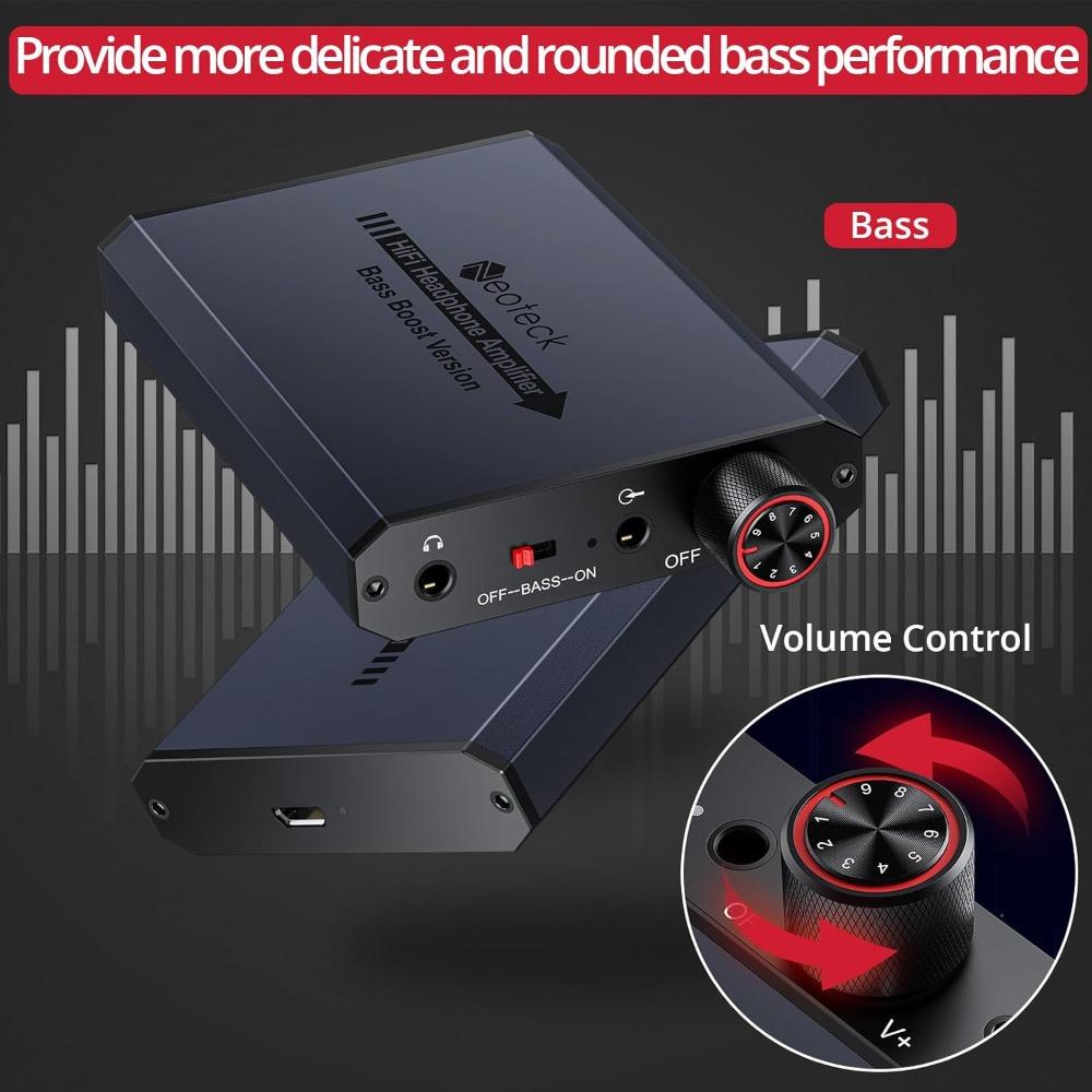 Bas Yükseltmeli 3.5mm Kulaklık Amfisi Taşınabilir HiFi Kulaklık Amplifikatörü, 16-300 Ohm, Telefonlar, iPad için Mat Alüminyum Yüzey
