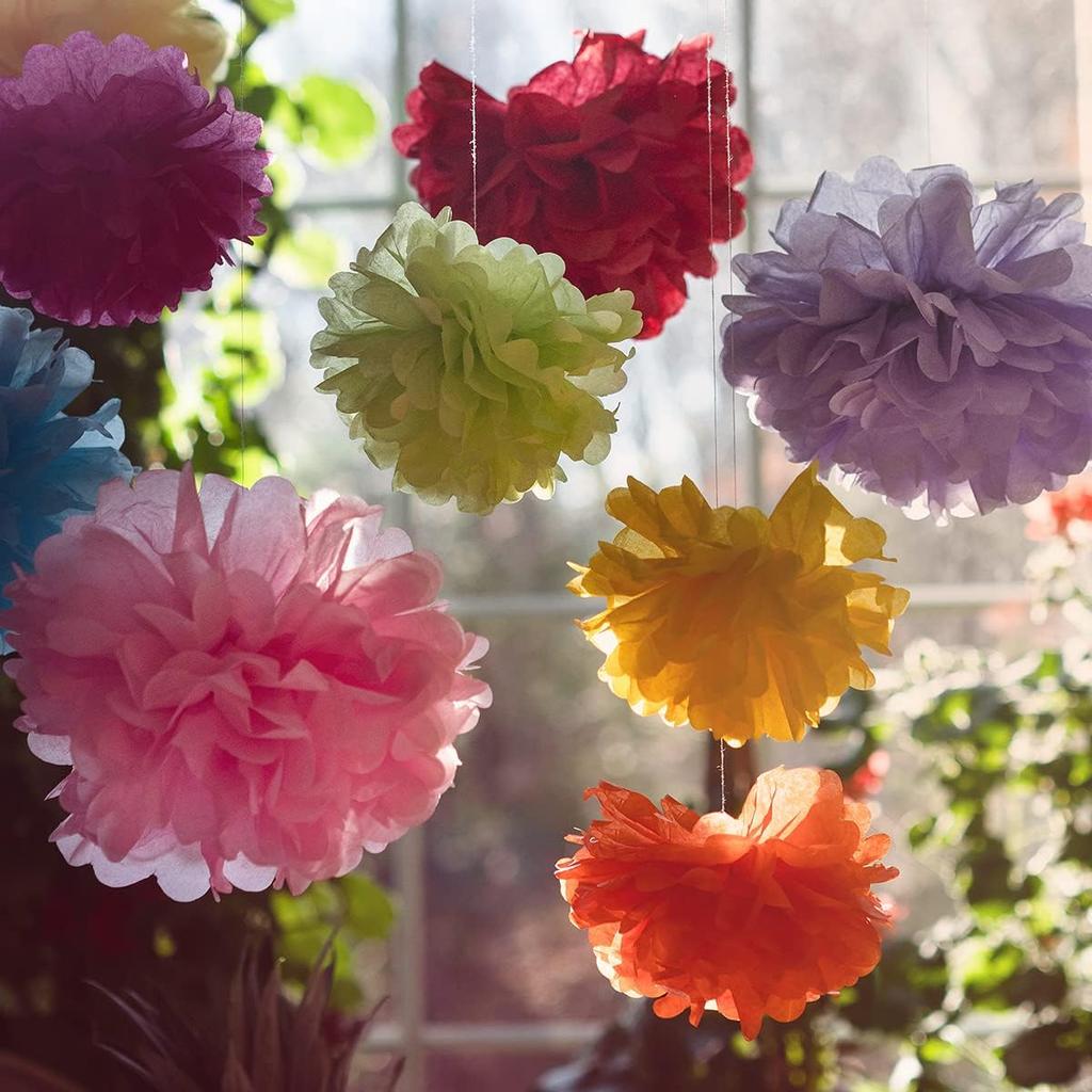 Tissue Paper Pom Poms - Large Tissue Paper Flowers for Fiesta Parties, Baby Shower Decorations, Flower Birthday Decorations and More - Colorful Party