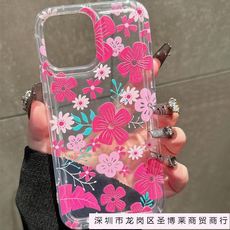 Retro Premium Blue Flower for iPhone15Pro Phone Case 14promax Transparent 13 Apple 11/12