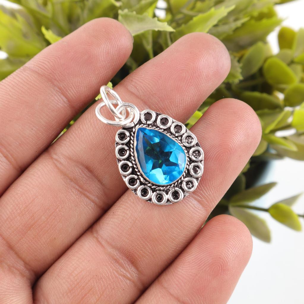 Swiss Blue Topaz Gemstone 925 Sterling Silver Jewelry Designer Pendant 1.02" For Thanksgiving Gift PP-26-8