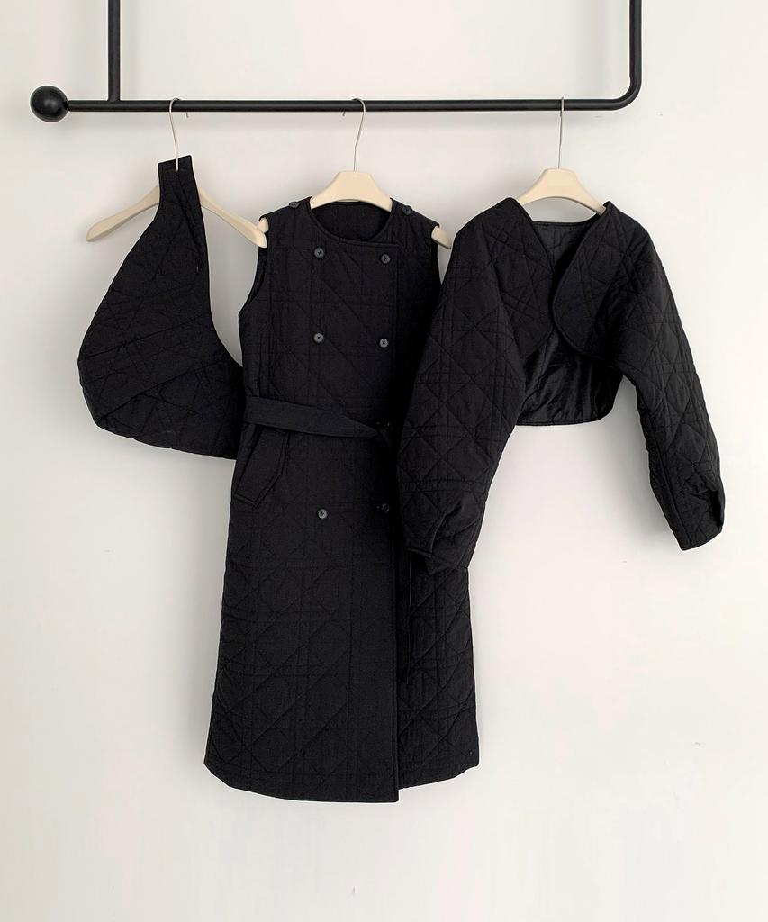 Baseukala [Set] Winter Dress+Jacket+Hood Quilted 3-Piece Black