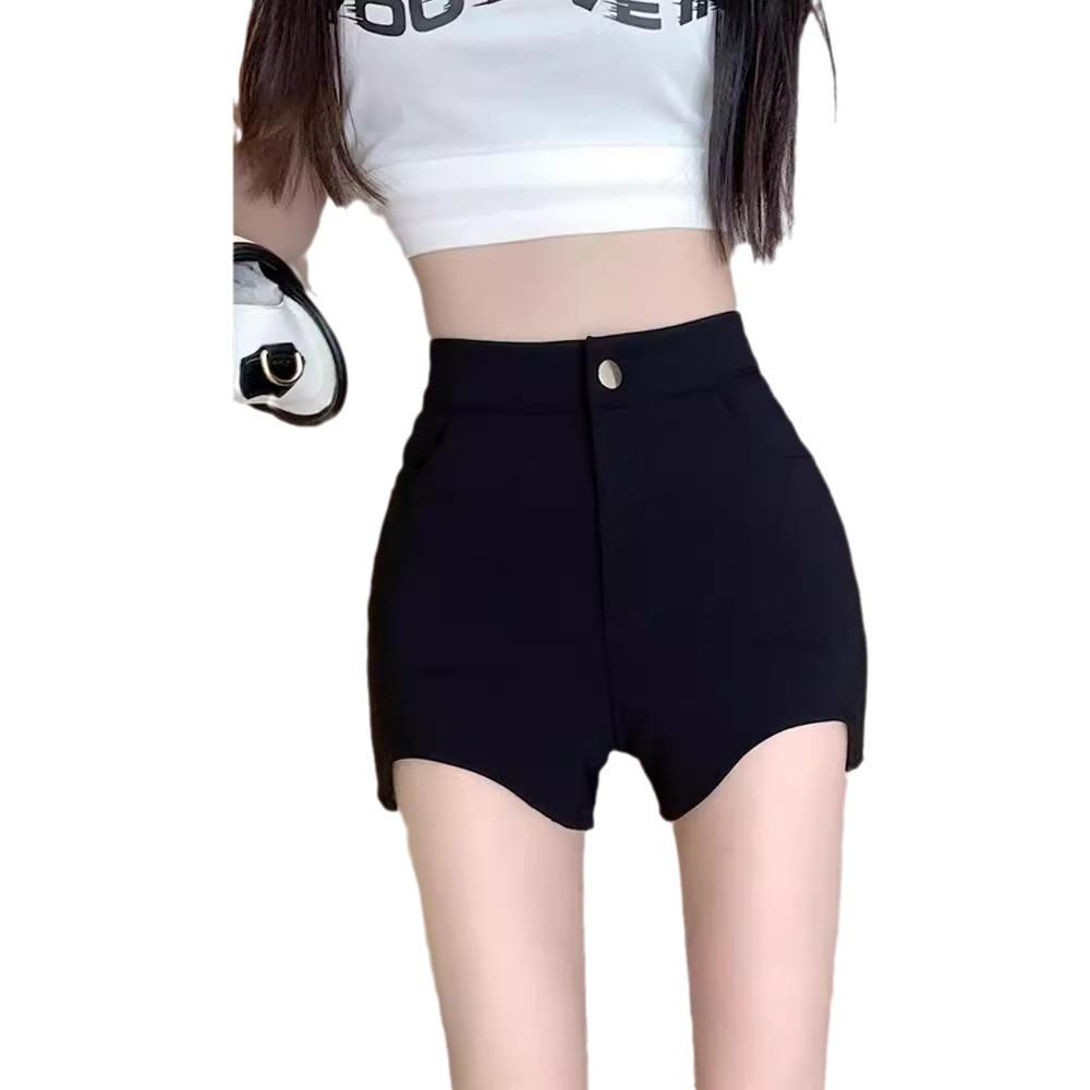 Women's Black High Waist Wide Leg Slim Fit Autumn Shorts