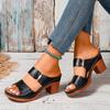 Fashion Shoes Female 2025 Hot Sale Women's Open Toe Slippers Concise Round Toe Chunky Heels Sandals Retro Versatile Plus Size Slippers