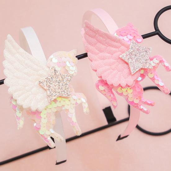 Mädchen Stirnband Dreidimensional Leicht Unicorn Wings Design Stirnband mit Pailletten Stern Dekoration Auftritte Halloween Kostüm Haar Accessoire