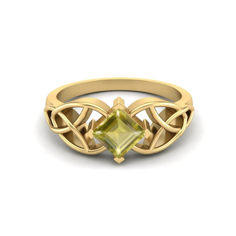5MM Square Lemon Quartz Gemstone 925 Sterling Silver Gold Plated Solitaire Celtic Women's Engagement Ring