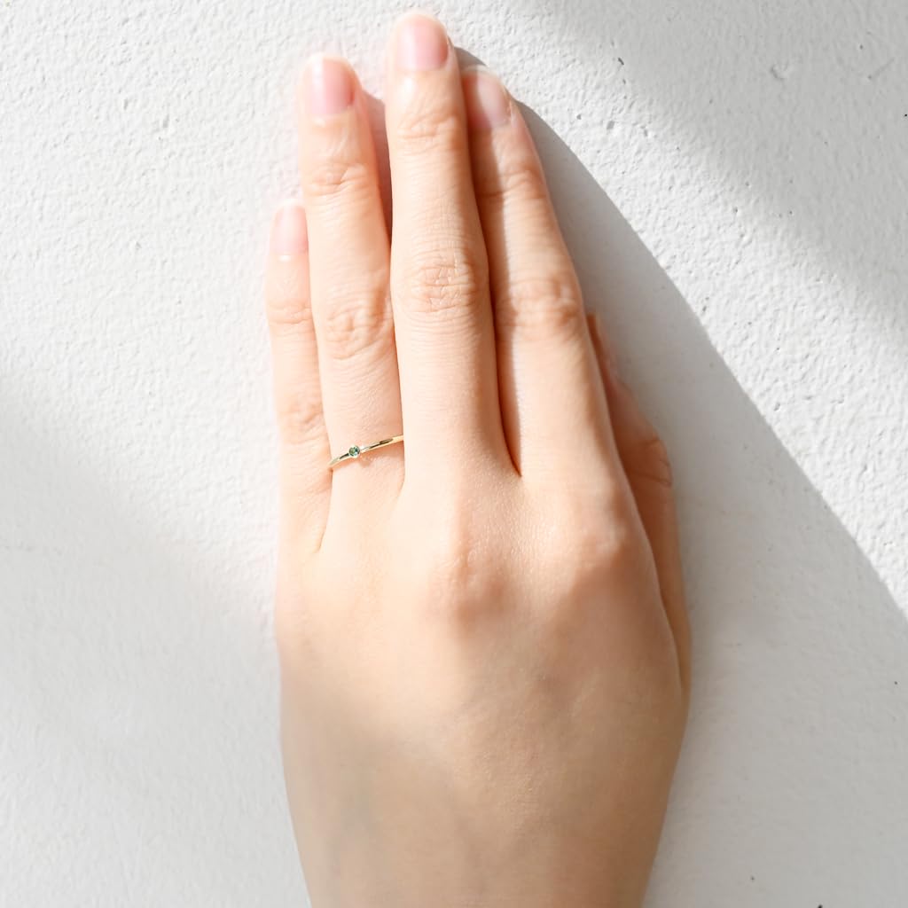 Soi May Birthstone Emerald Yellow Gold Size Natural Authentic Birthday Amulet Ring, (10K / 11), Stone, Jewelry, Gift,