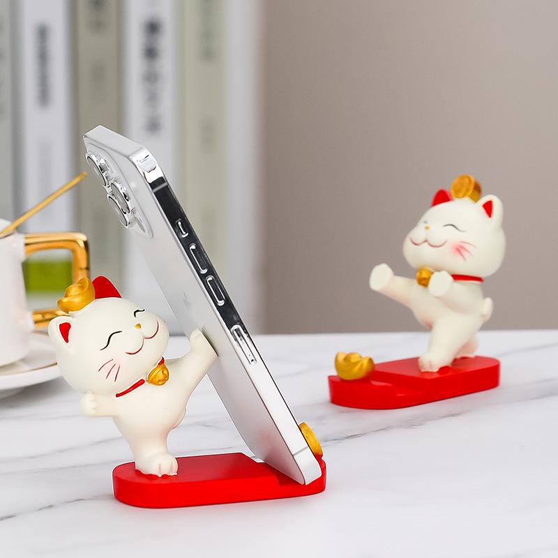 Lucky Cat Resin Mobile Holder - Cute Office Desktop Decoration Gift