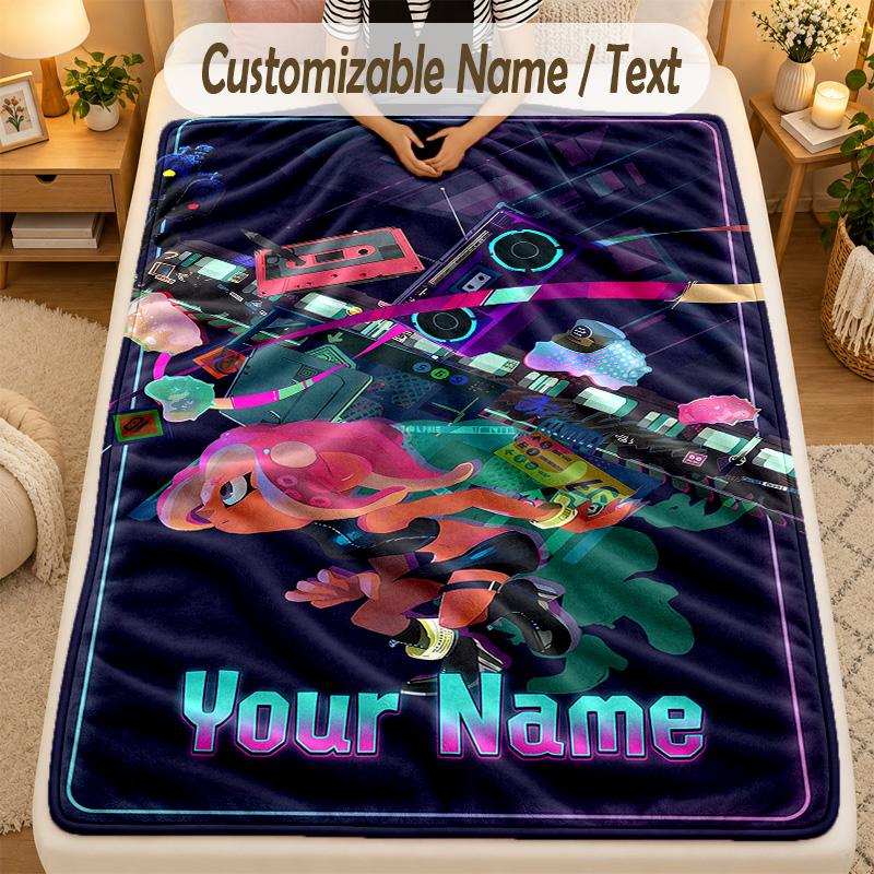 Flannel BlanketSplatoon Custom Name Text Personalized Soft Warm Throw Blanket Home Decor Gift