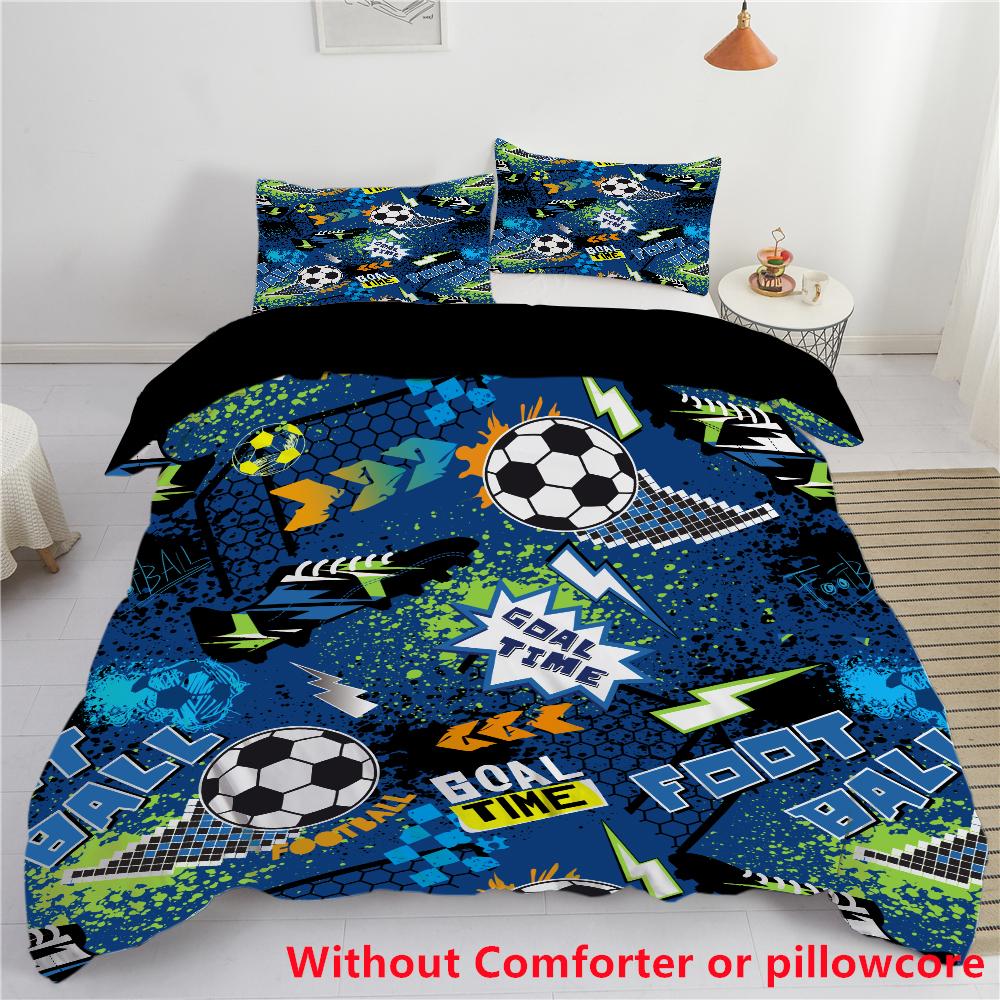 Mode Cartoon Fußball Print Bettbezug Set Fußballmuster Sportthema Bettwäschebezug Bunter Stil Bettdeckenbezug Sets