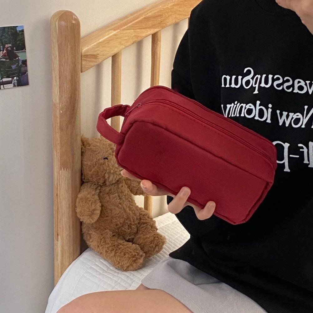 Desktop Storage Korean Stationery Bag Black Solid Color Pencil Pouch  Student