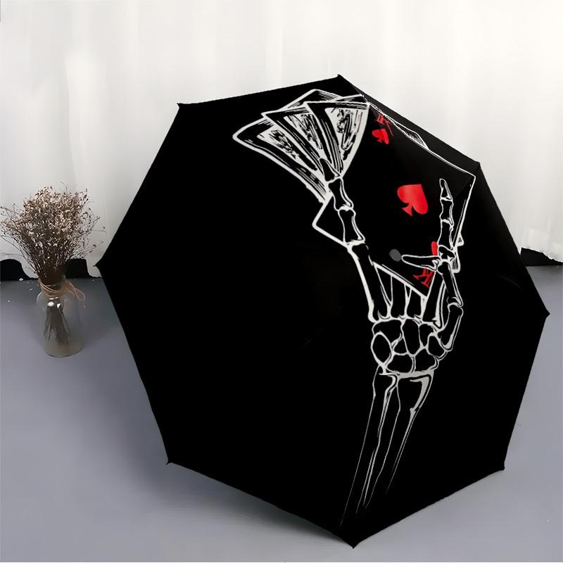 1pc Poker Hand Automatic Folding Umbrella - Windproof Compact Travel Umbrella with Auto Open/Close, 8-Rib Heavy-Duty Shaft for Women/Men A043