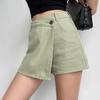 Mini jeansowa spódniczka szorty damskie-line fałszywe dwuczęściowe wysokiej talii kontrola brzucha Slim Vintage lato asymetryczne szorty studenckie Streetwear
