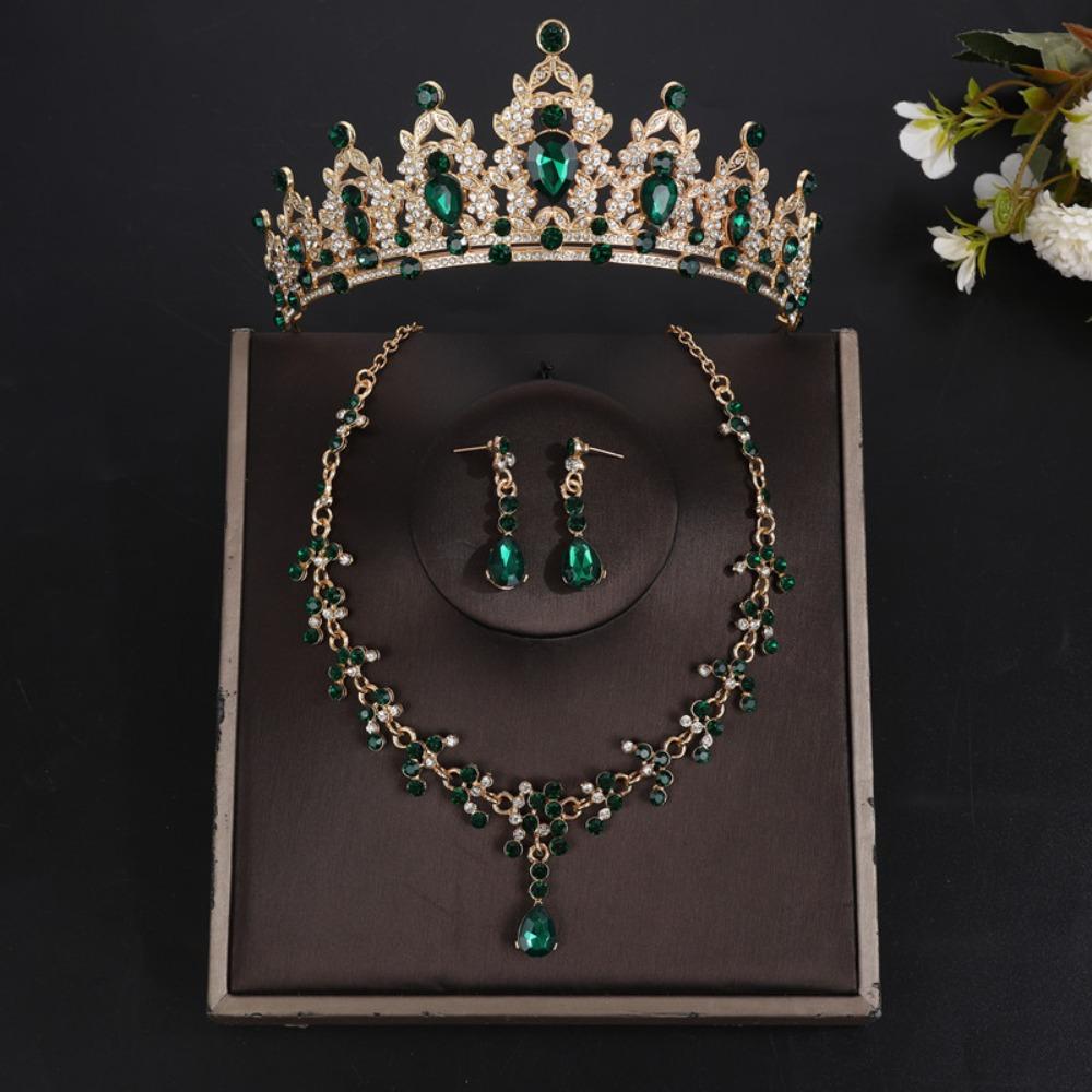 3pcs/set Luxury Bridal Jewelry Sets Crystal Water Drop Tiaras Crown Necklace Earrings Silver Color Sparkling