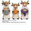 Dark Aesthetic Gift 3Pcs Halloween Ghost Highland Cow Figurines, Resin Yak Statues with Pumpkin, Farmhouse Unique Tabletop Ornaments for Holiday Shelf