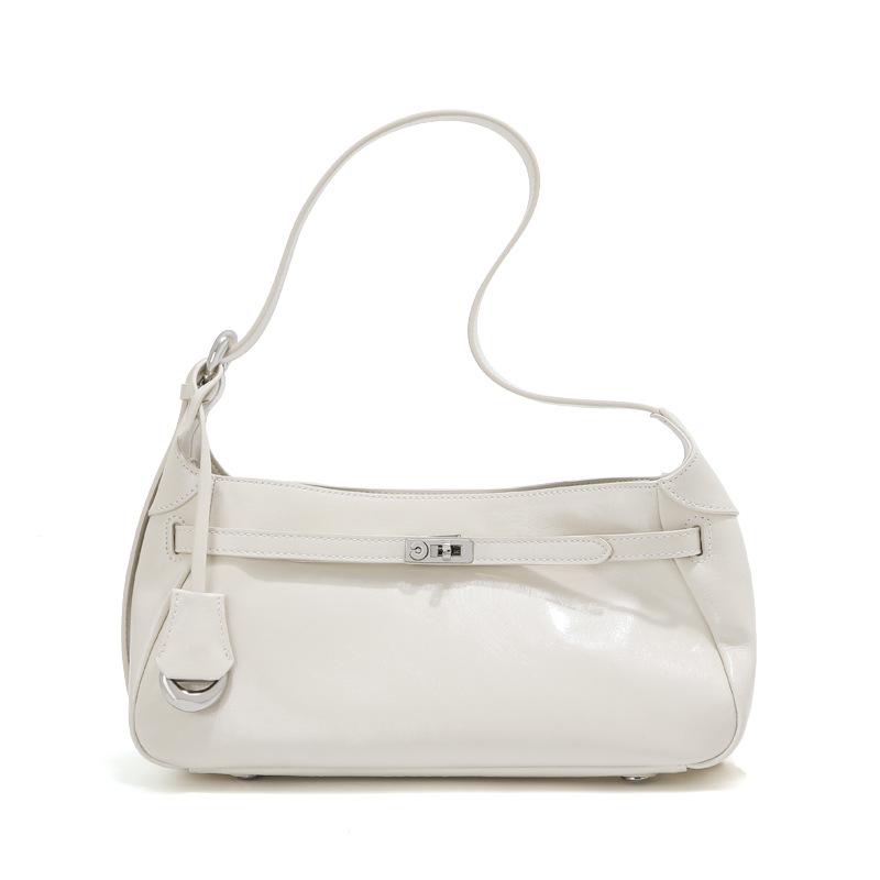 Large Capacity Tote Bag Cowhide Niche Design Leather Underarm Bag Women's Black Commuter Shoulder Messenger Bag