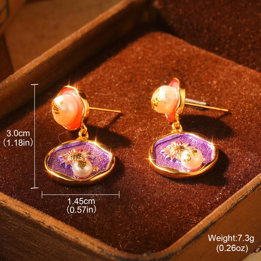 Monet Garden Violet Series Enamel Love Geometric Niche Vintage Premium Earrings Oil Painting Earrings