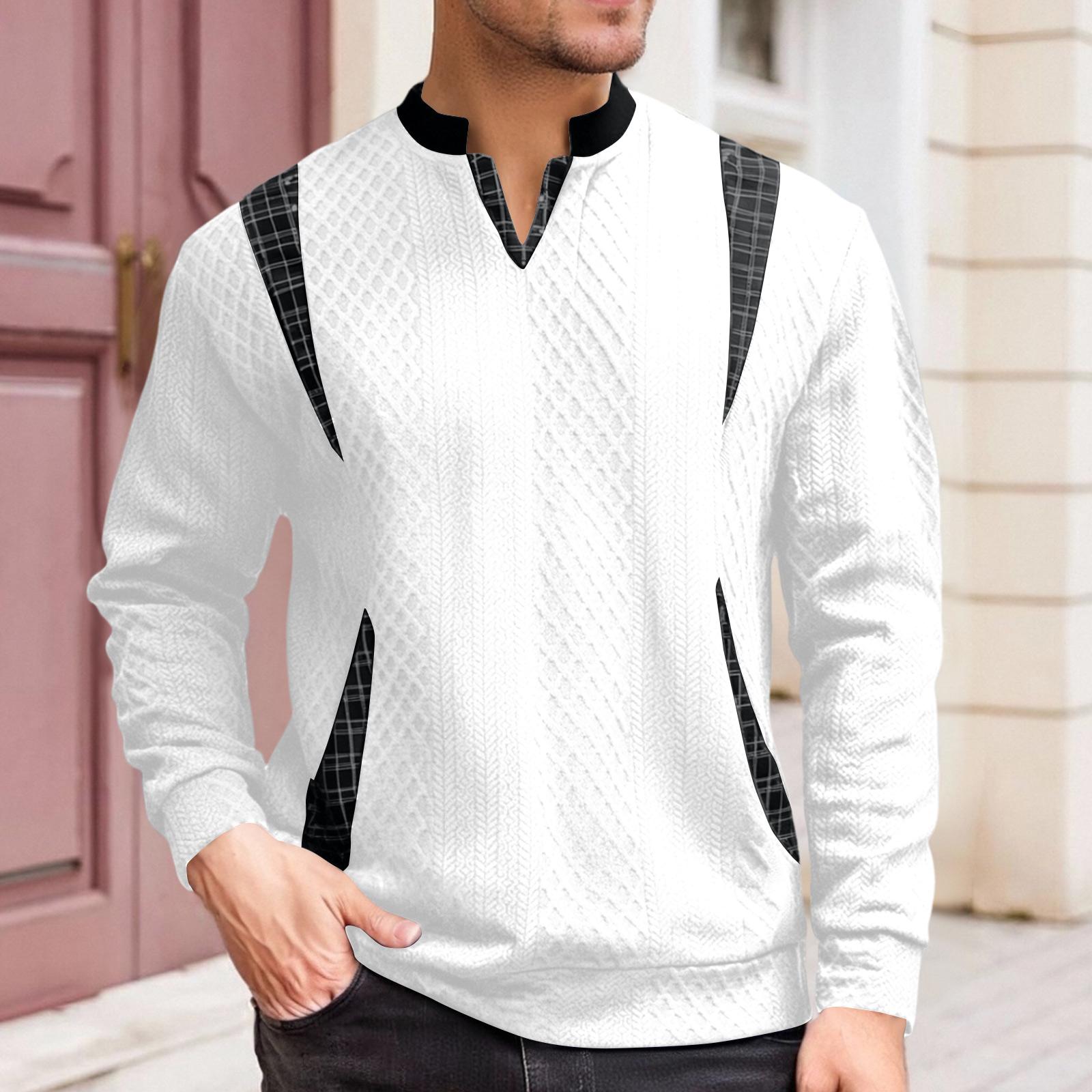 

Мужской свитшот, повседневный, с V-образным вырезом, с длинным рукавом, футболки со стойкой, пуловер, вязаный, для улицы XL белый