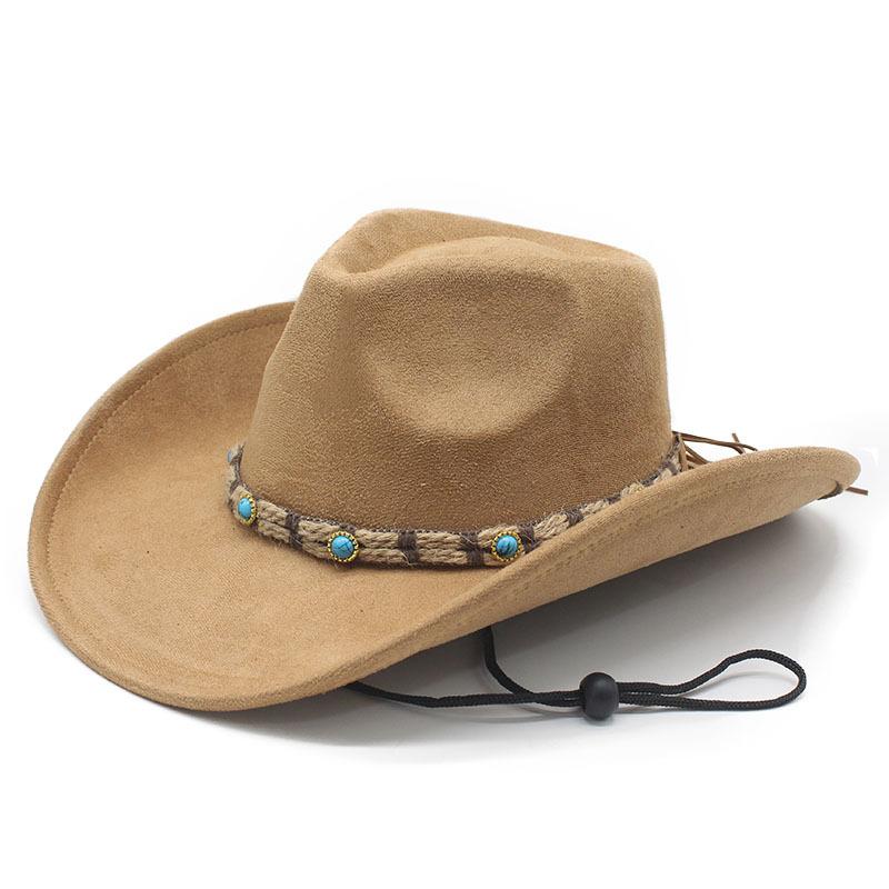 JYL TS DIY Windproof Cowboy Hat Unisex Suede Curved Brim Western Felt Hat