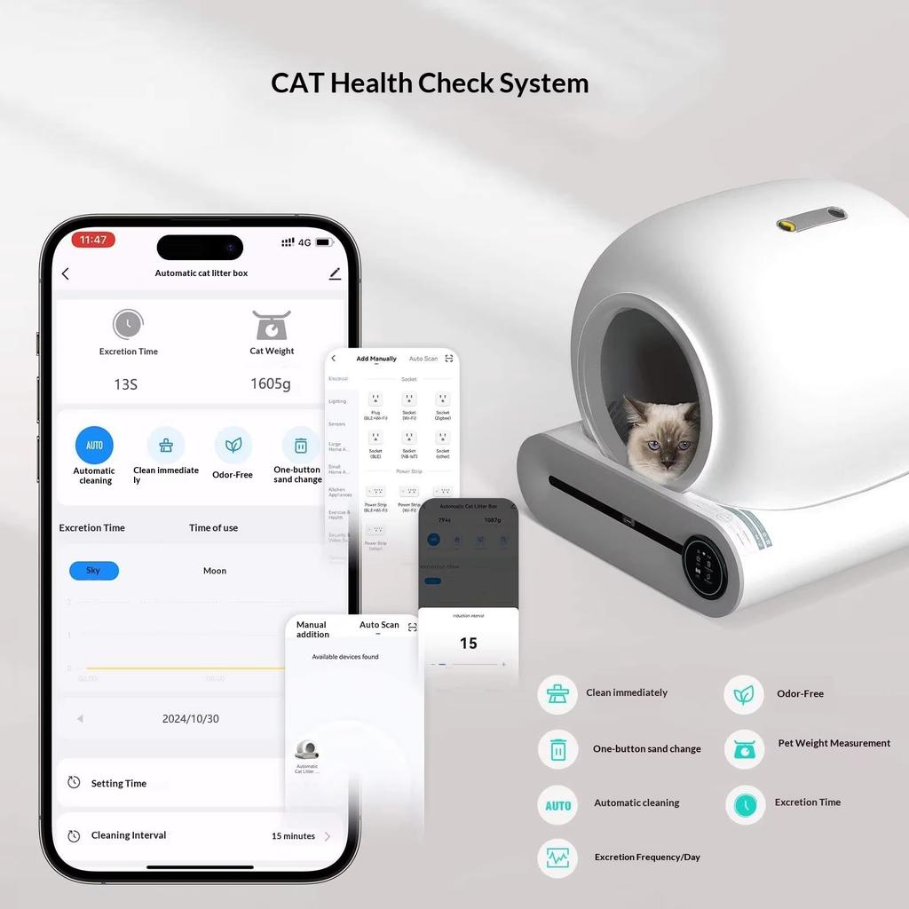 Smart Automatic Self Cleaning Cat Litter Box APP Control WiFi 65L Extra Large Enclosed Anti-Splash Odor Control Deodorizer EU Warehouse Free Shipping