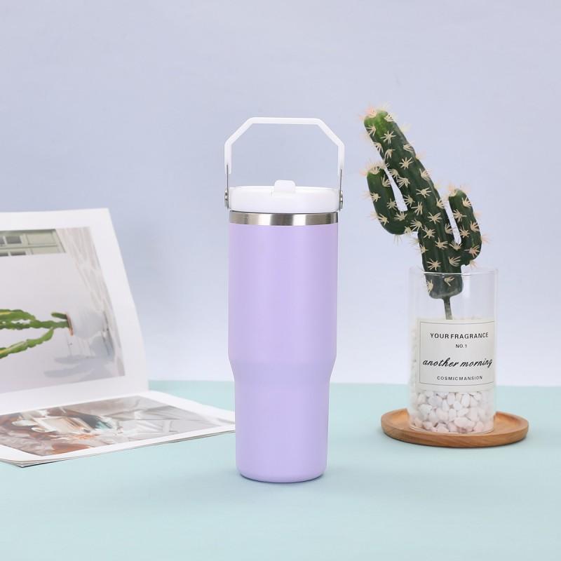 30 Oz Stainless Steel Travel Tumbler With Handle Straw Lid Car Outdoor Use Insulated Water Bottle