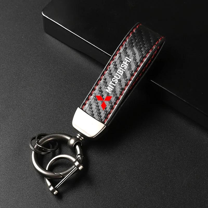 

Car PU Leather Keychain Car Carbon Fiber Leather For Mitsubishi Outlander Lancer EVO ASX Pajeros Car Accessories