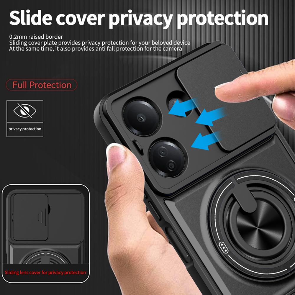 KEYSION Magnetic Phone Case for Redmi 13C Slide Camera Protection Upright Kickstand Shockproof Back Cover for Xiaomi POCO C65