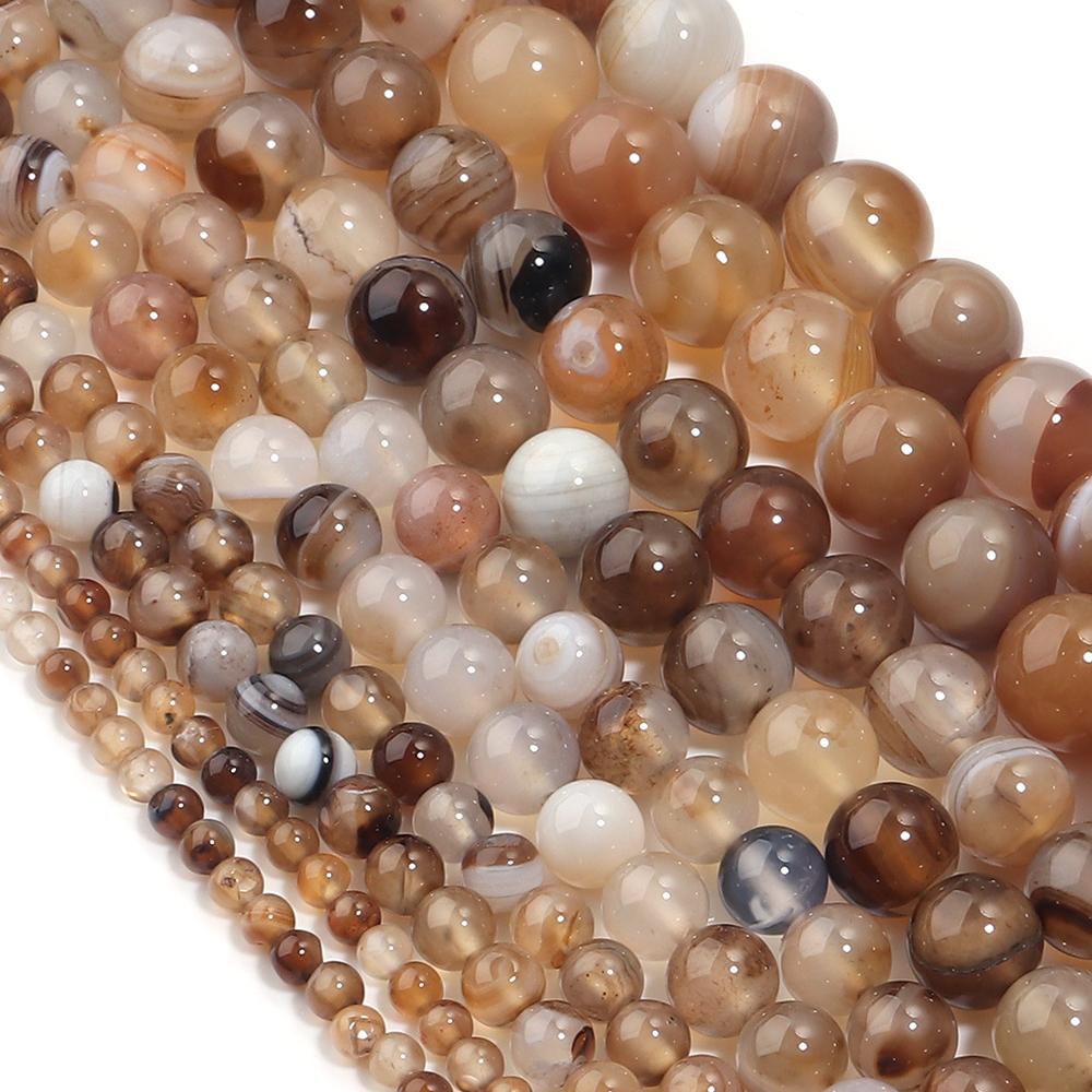 Natural Stone Beads Light Brown Stripe Agate Round Loose Bead For Jewelry Making DIY Bracelet Necklace Accessories 4/6/8/10/12mm