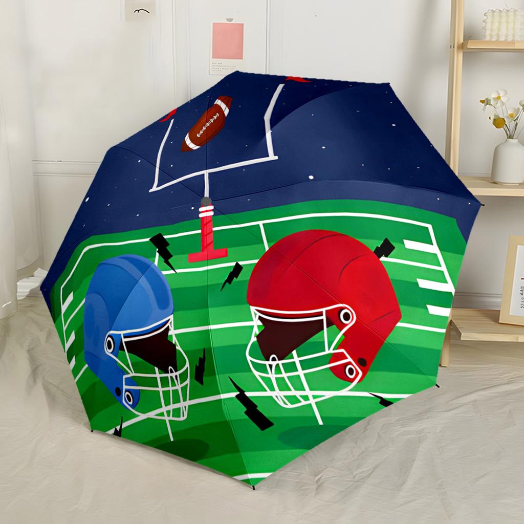 Football Helmets And Ball Automatic Umbrella Compact 8-Rib Design Foldable Design Perfect for Outdoor Adventures Fashion Lovers