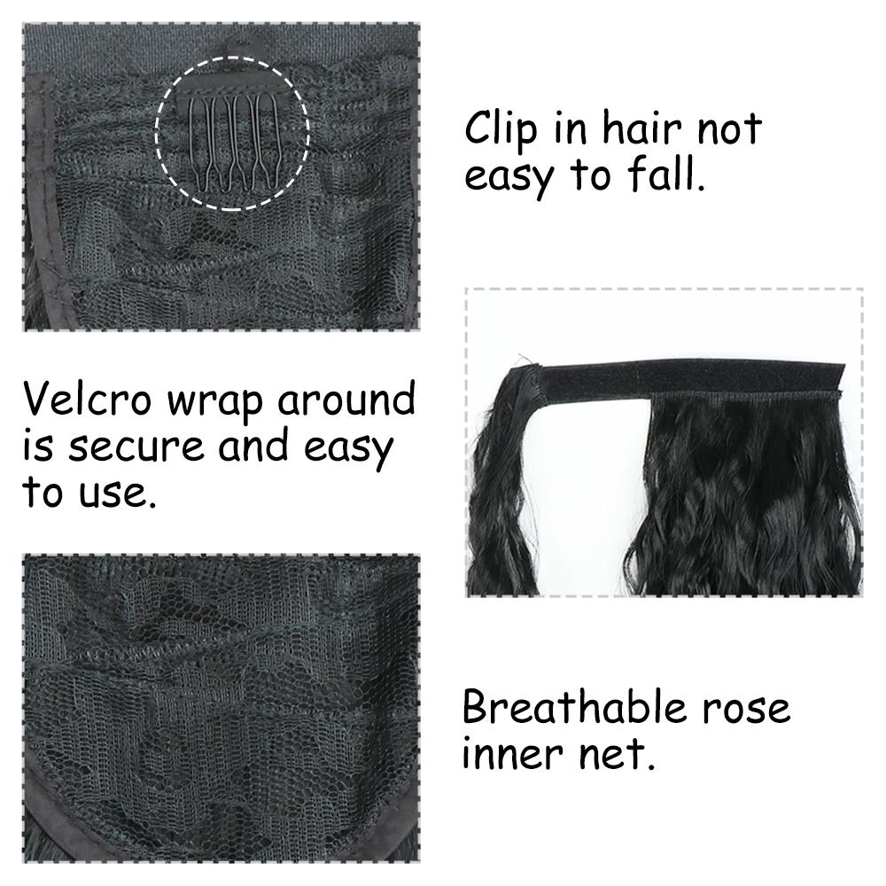 MERISIHAIR Women Long Deep Wavy Warp Around Ponytail Synthetic Fiber Long Brown Wavy Ponytail Hair Extensions Daily Wear