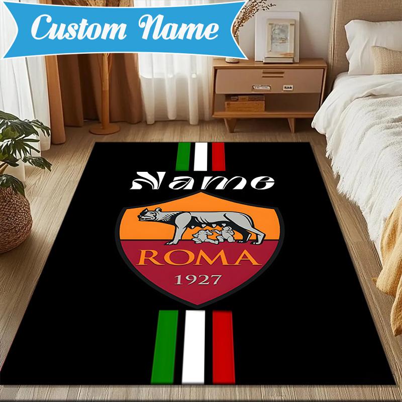 Custom Name Roma Football Crest Emblem Rug Game Carpet, Floor Mat for Bedroom Living Room Entryway Rug, Home Decor Idea Gift for Christmas Birthday