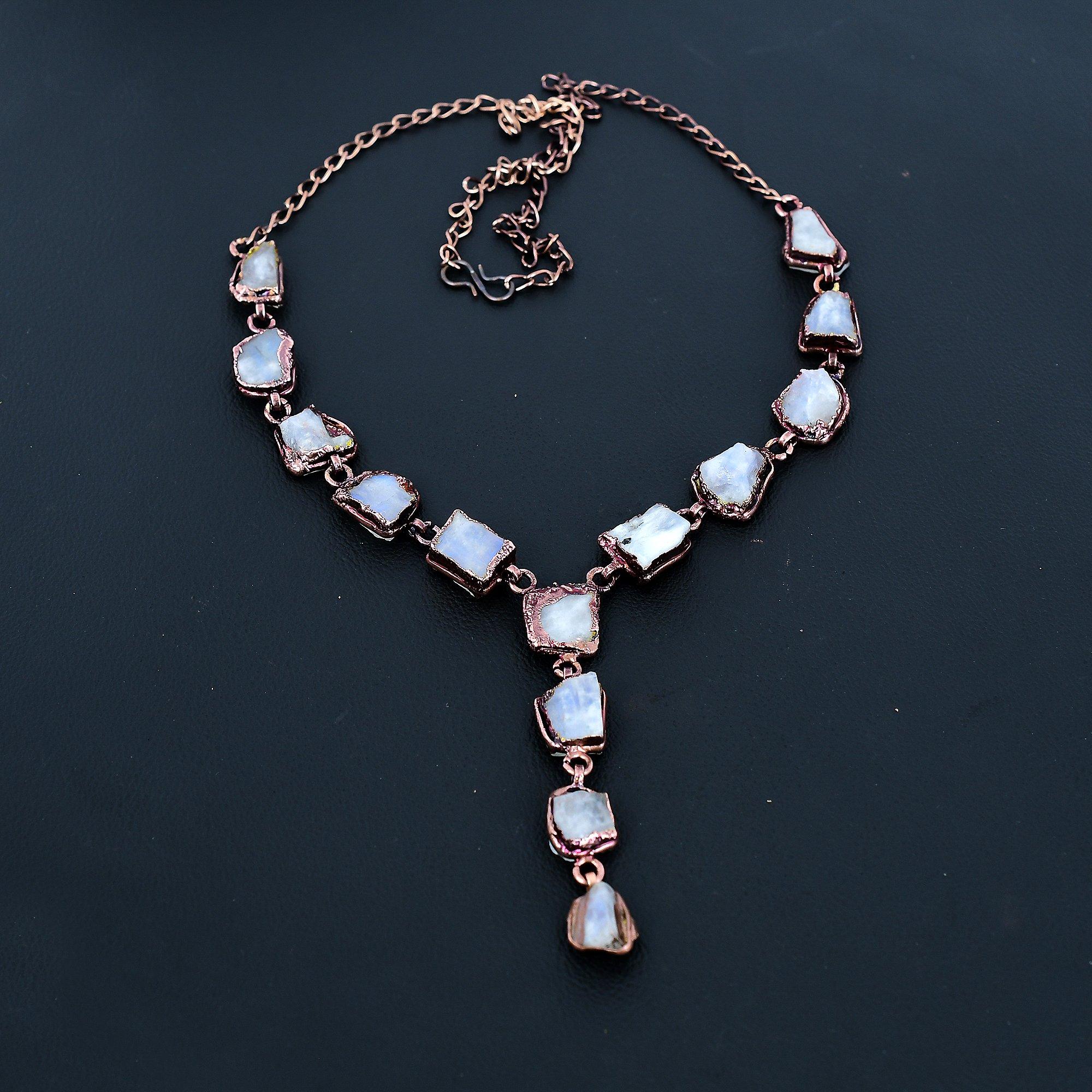 

Грубый Лунный камень Ручная работа Ожерелье из драгоценных камней, Ожерелье из электроформированной меди Антикварные украшения, Ожерелье с регулируемой цепочкой Подарок на помолвку