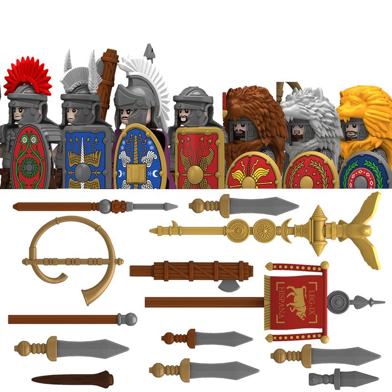Middle Roman Series Building Blocks Castle Medieval Military Knight Soldier Figures Legion Army Warrior Shield Bricks Toys Gifts