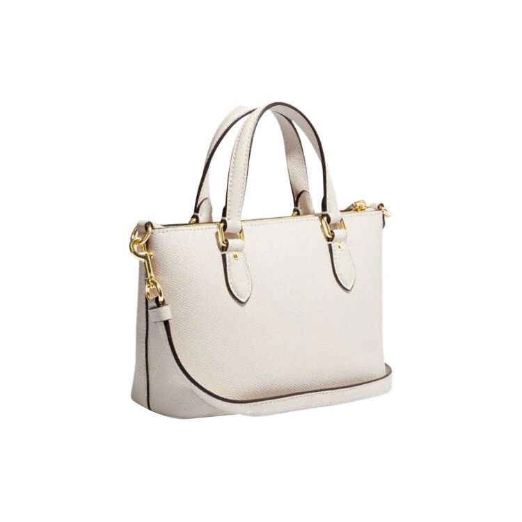Coach Mini Solid Color Gold Letter Logo Crosshatch Leather Tote Shoulder Crossbody Bag Women Bags Cream CH198-IMCHK