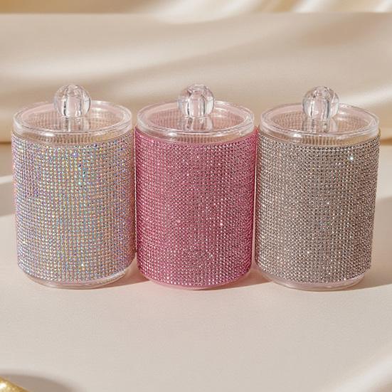 Úložná nádoba na kamínky s víčkem Jiskřivá nádoba na vatové tyčinky Prachotěsný organizér na vatové tampony pro toaletní stolek a koupelnovou desku