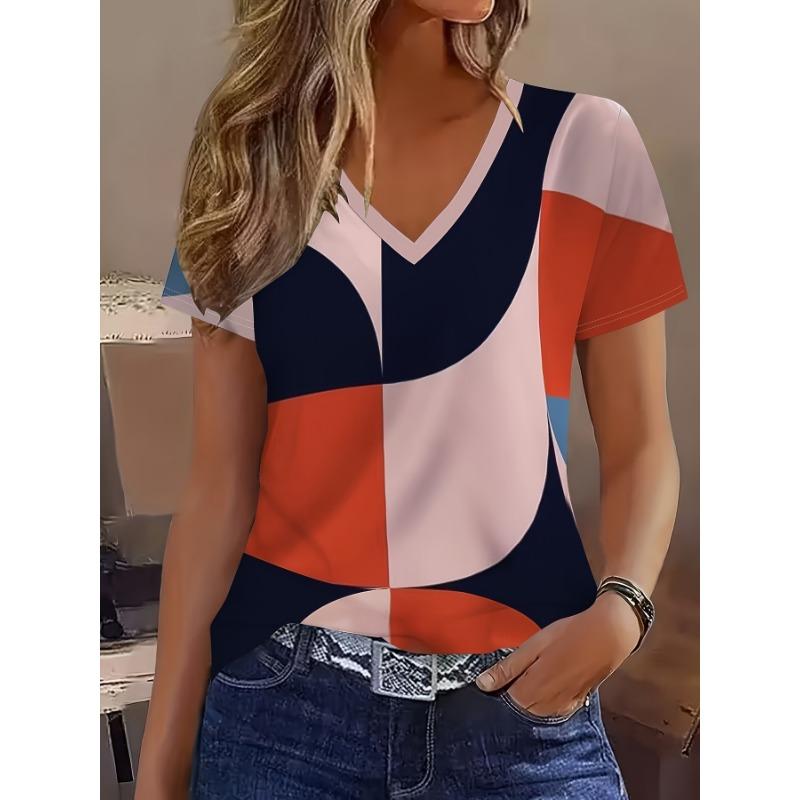 Women s Fashionable and Comfortable Women s V-neck Casual Short Sleeved T-shirt Streetwear S