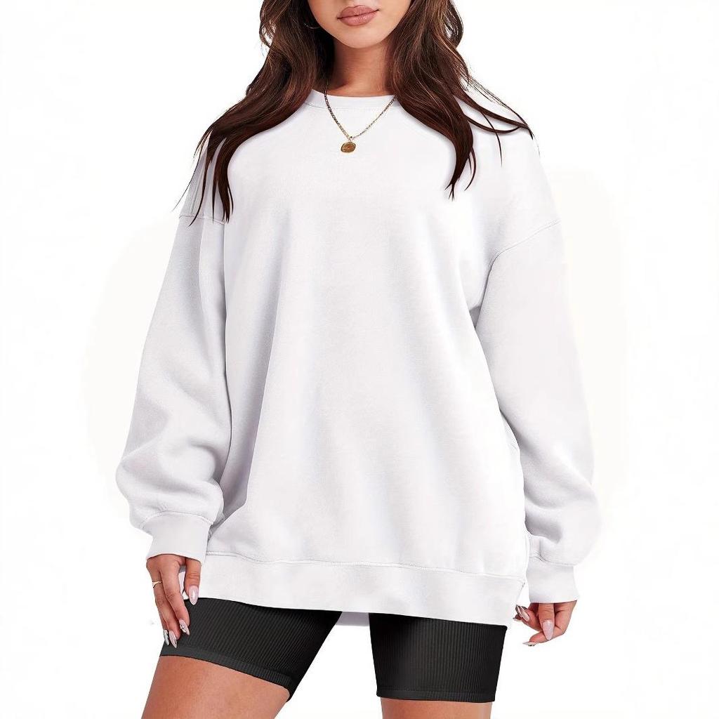 2024 Autumn/Winter Women's Plus Velvet Casual Loose Round Neck Hoodie, European & American Style