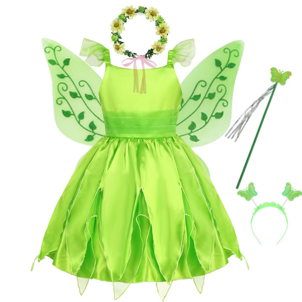 Children's Halloween Green Fairy Tinkerbell Costume Dress