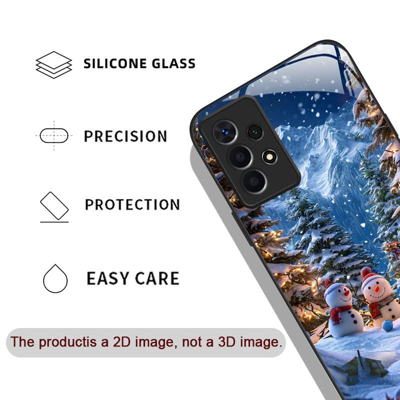 Cute Winter Snowman Christmas Tree Pattern Tempered Glass Phone Case for Samsung Galaxy A56 A55 A54 A53 A52 A36 A14 A15 5G Cover