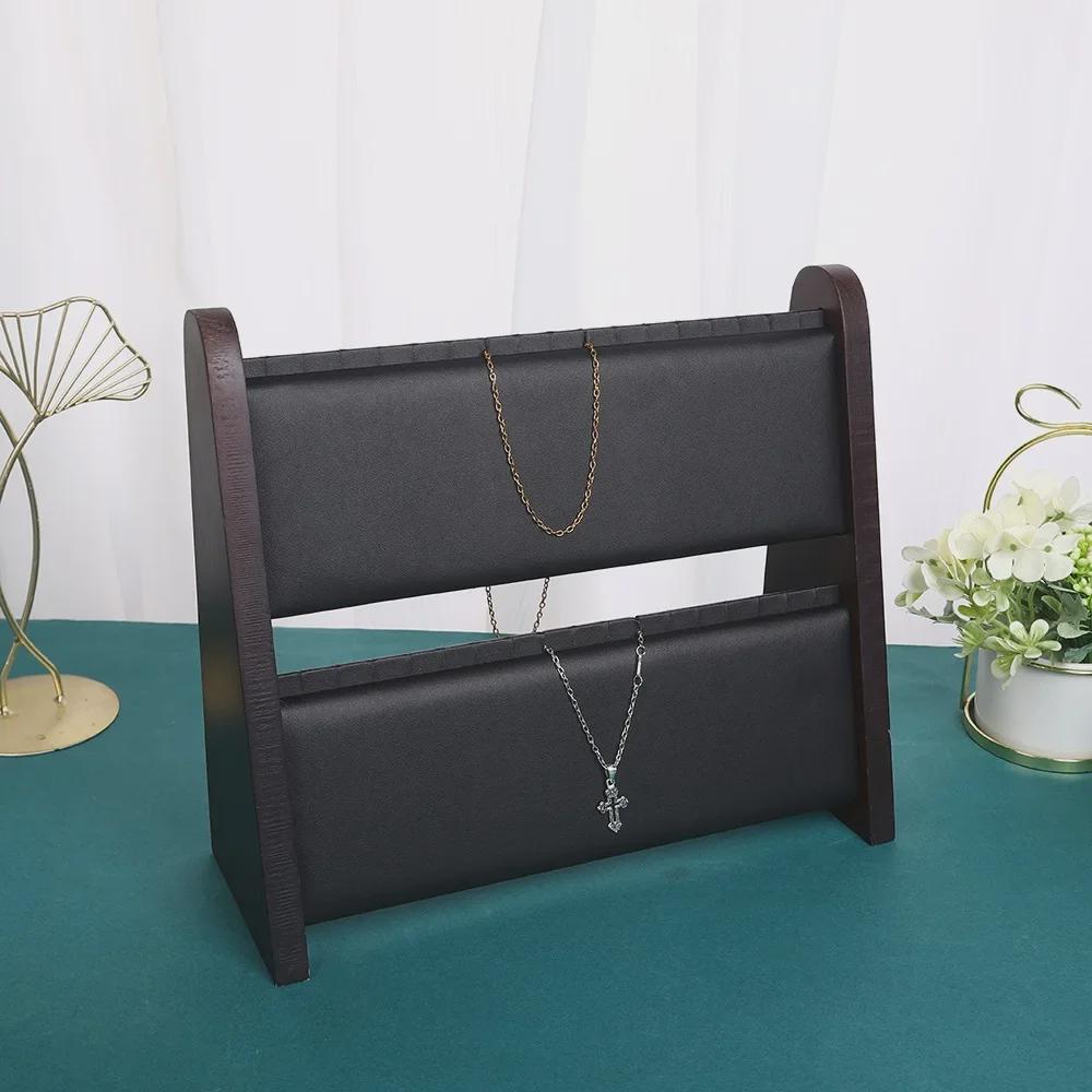 

Трехъярусная подставка для ювелирных изделий из черного ореха для ожерелий и браслетов