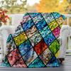 1PC stained glass mosaicOutdoor Flannel Blanket - Soft Plush Decor for Picnics, camping, Bedroom, Playroom, Office, or Lunch Break 1336A