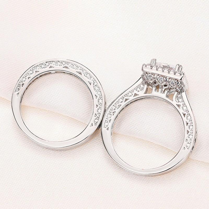 Xiaomi Huitan Princess Square CZ 2Pcs Set Rings for Women Luxury Trendy Female Accessories Engagement Wedding Party Elegant Jewelry