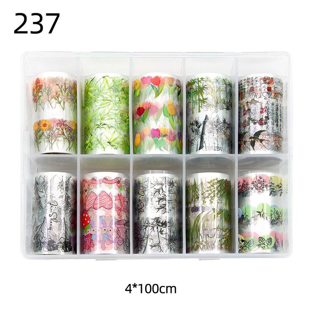 Chińskie Tuszowe Naklejki do Nail Artu: Gwieździste Niebo, Bambus, Kwiat Śliwy - 10 Wzorów