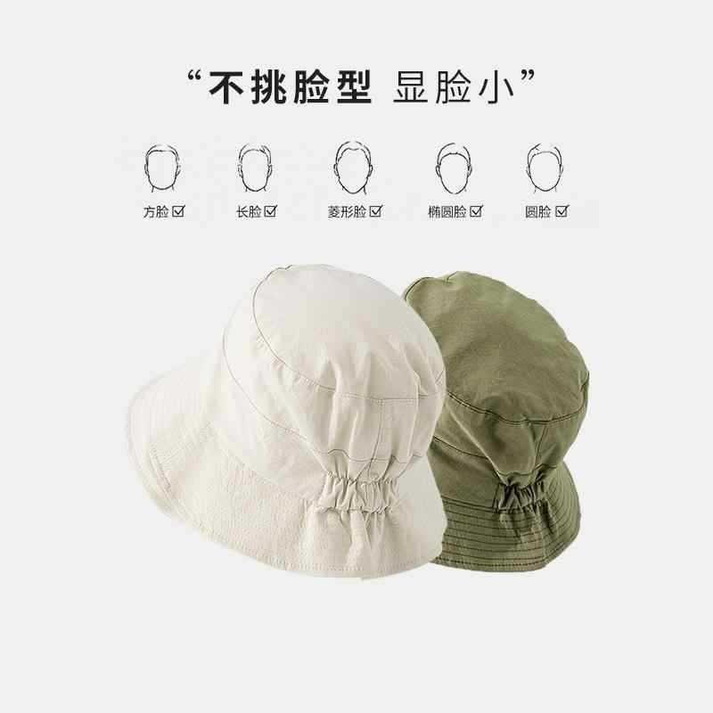 Sunscreen bucket hat women's summer versatile sun hat thin sun hat basin hat pure cotton hat can be curled
