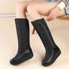 Krazing Pot PU Down Boots Cold-resistant Winter Shoes Med Heels Size 44 Super Size Snow Boots Zipper Round Toe Keep Warm Thigh High Boots