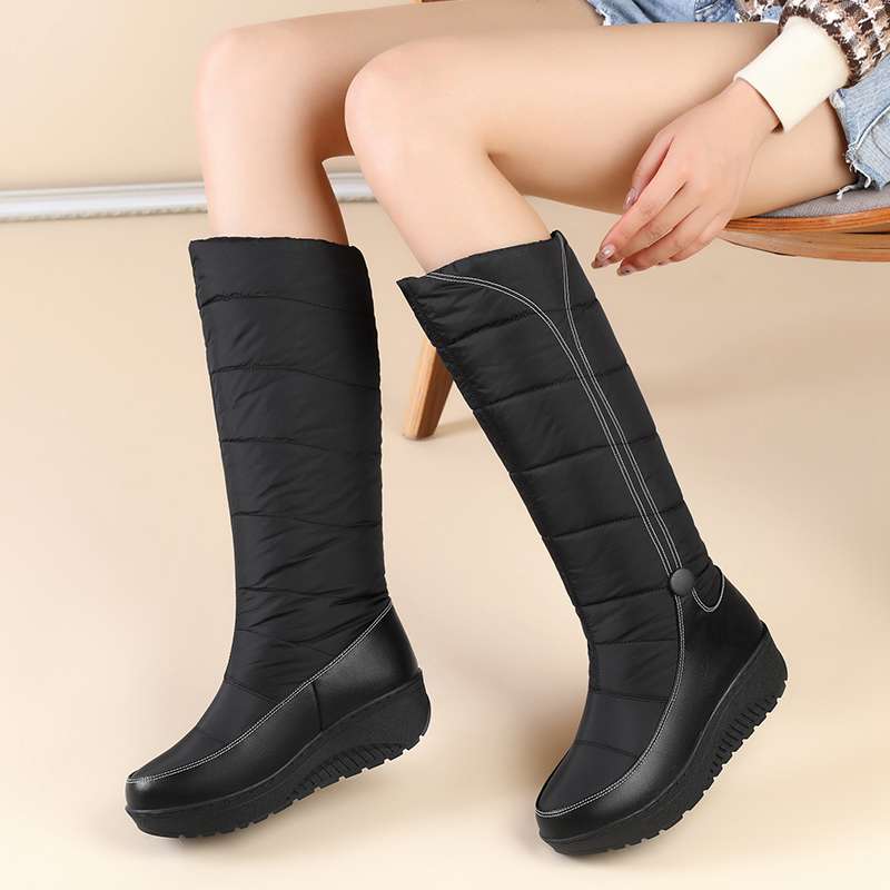 Krazing Pot PU Down Boots Cold-resistant Winter Shoes Med Heels Size 44 Super Size Snow Boots Zipper Round Toe Keep Warm Thigh High Boots