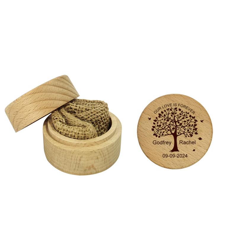 Wooden Round Ring Box Creative Carved Wedding Engagement Ring Box Arts And Crafts Jewelry Packaging Box