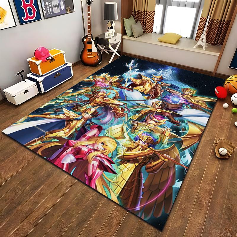 "Golden Armor Warriors Carpet with Vibrant Cosmic Fantasy Design" Suitable for use as an anti-slip for living room bedroom sofas